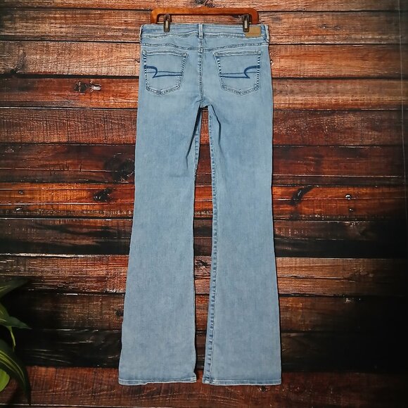 American Eagle Jeans 12 X-Long Kick Boot Mid Rise Light Wash Denim Stretch - Picture 3 of 10